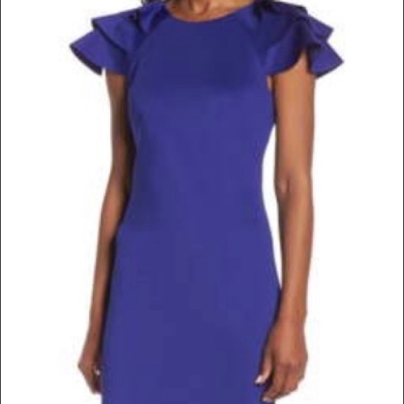 eliza j ruffle sleeve sheath dress